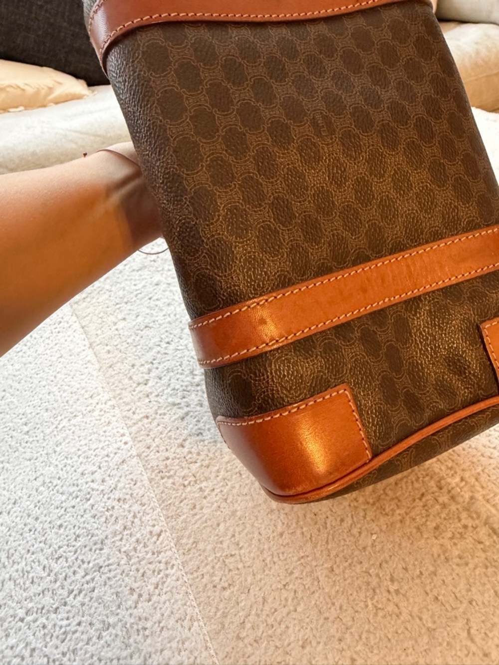Celine Boston Brown Monogram Tote with Tan Leather Patch - Picture 8 of 14